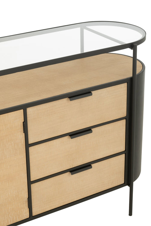 J-Line kast Ovy - ijzer - naturel/zwart