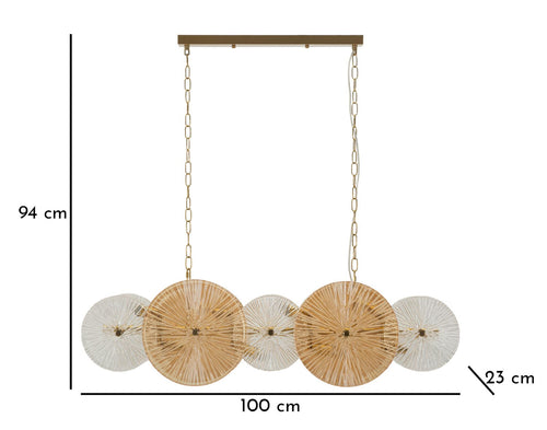 Hanglamp van metaal en glas in goud (100 x 23 x 28-94 cm)
