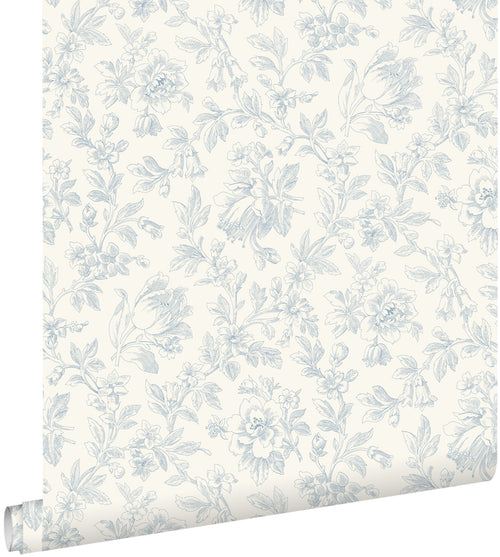 ESTAhome behang elegante bloemen lichtblauw - 50 x 900 cm - 132103
