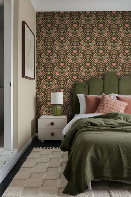 ESTAhome behang vintage bloemen groen en roze - 50 x 900 cm - 131893