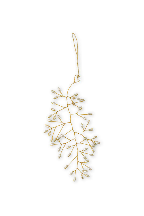vtwonen - Kerstornamenten Leaf Pearl - Metaal - Goud - 20 x 10 cm - Set van 2