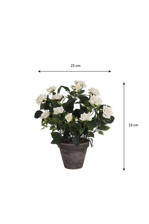 Mica Decorations Rozenstruik Kunstplant in Bloempot Stan - H33 x Ø25 cm - Wit