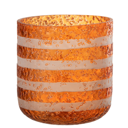 J-Line windlicht Strepen - glas - oranje/wit - large - vtwonen shop