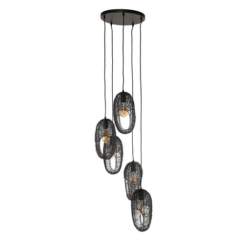 Giga Meubel Hanglamp Open Wire - Zwart Metaal - 5-Lichts - 45x45x180cm