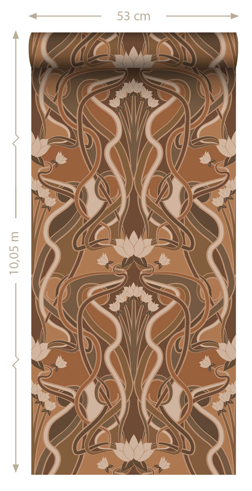 ESTAhome behang vintage bloemen in art nouveau stijl terracotta bruin - 50 x 900 cm - 139898 - vtwonen shop