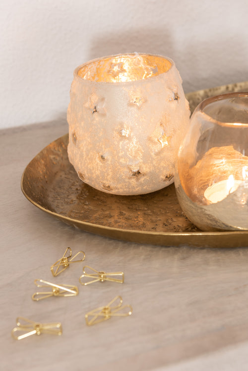 J-Line kaarshouder Sterren - glas - goud - small