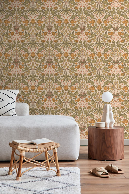 ESTAhome behang vintage bloemen in art nouveau stijl oranje 50 x 900 cm 131175