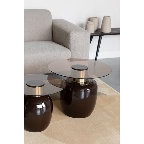 Housecraft Living Mohra Bijzettafel 59x59 cm Glas/ Metaal Beige/ Zwart