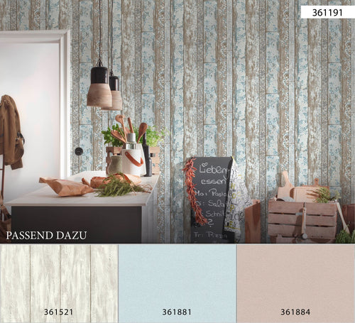 A.S. Création behang verweerde houten planken lichtblauw en beige - 53 cm x 10.05 m - AS-361191