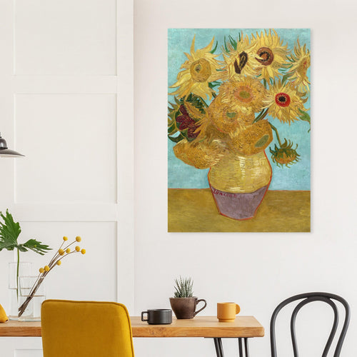 Poster met Lijst Vincent van Gogh - Vaas met twaalf zonnebloemen   - 70x100 cm - Blauw