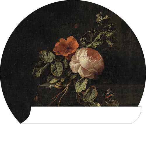 ESTAhome zelfklevende behangcirkel bloemstilleven donker rood en zwart - Ø 70 cm - 158990