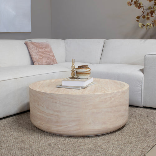 DÉJA Living Salontafel Dale - Rond Travertin - 90x90x35cm - vtwonen shop