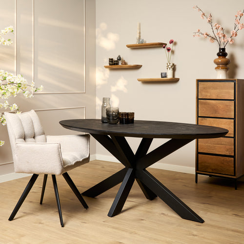 StarFurn Eettafel Brandy - Ovaal Zwart Mangohout - 160x90x76cm - vtwonen shop