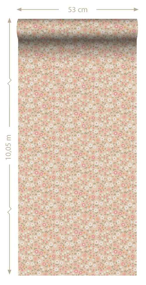 ESTAhome behang bloemetjes roze, groen en wit - 50 x 900 cm - 139469