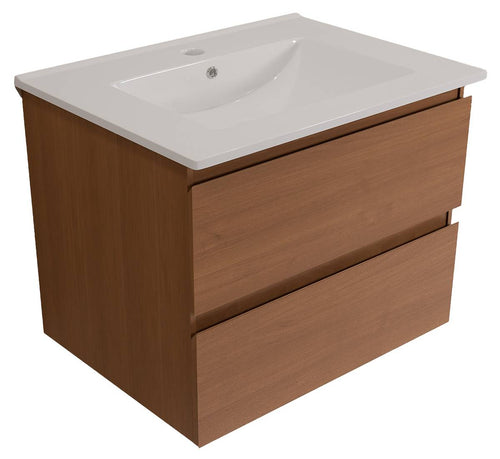LOMAZOO badkamermeubel Marenza - zwevend - wit keramiek - warm eiken - 60 cm