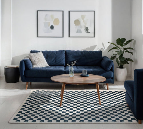 AFK Living vloerkleed  Checkers - shaggy - blauw - 120 x 170 cm - vtwonen shop