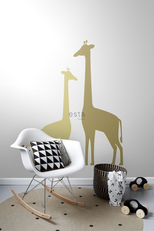 ESTAhome fotobehang giraffen okergeel - 150 x 279 cm - 158925 - vtwonen shop