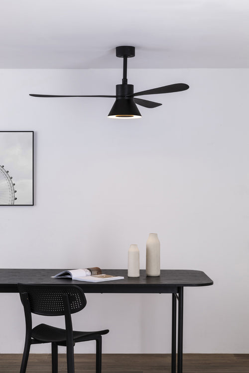 Faro Amelia Grote kegelvormige led-zwarte plafondventilator, 6 snelheden