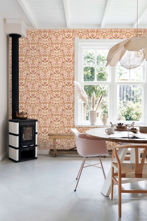 ESTAhome behang vintage bloemen paars en groen - 50 x 900 cm - 131898