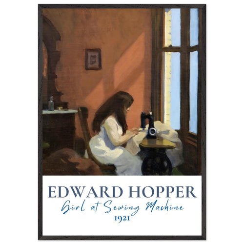 Artfulprints Poster met Lijst Edward Hopper - Girl at sewing machine   - 70x100 cm - Meerkleurig