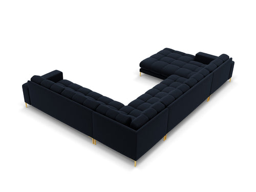 Cosmopolitan Design Panoramische hoekbank rechts Bali 7-zits, flueel, donkerblauw - 256x327x75cm