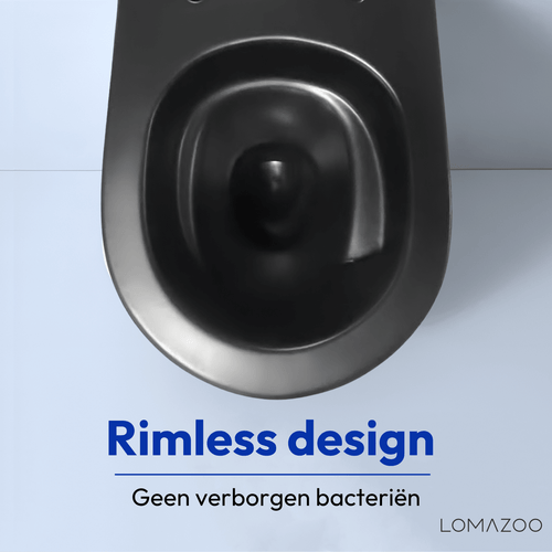 LOMAZOO hangtoiletset Linea - met inbouwreservoir & ronde drukplaat - rond - chroom / zwart