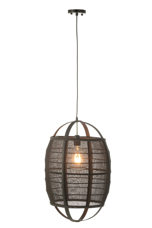 J-Line hanglamp Ion - linnen/bamboe - zwart - small