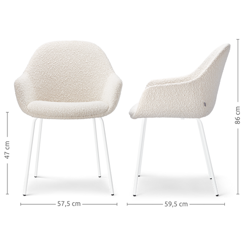 Nolon Nora-Mae Eetkamerstoel Bouclé Beige - Armleuning - Witte Poten