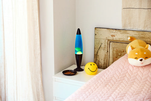 Lighto | Lavalamp zwart | blauwe vloeistof met gele lava - vtwonen shop