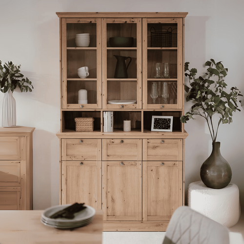 Calicosy - TIMBER Vitrinekast met 6 deuren - Eikenhout - 40x120x200 cm