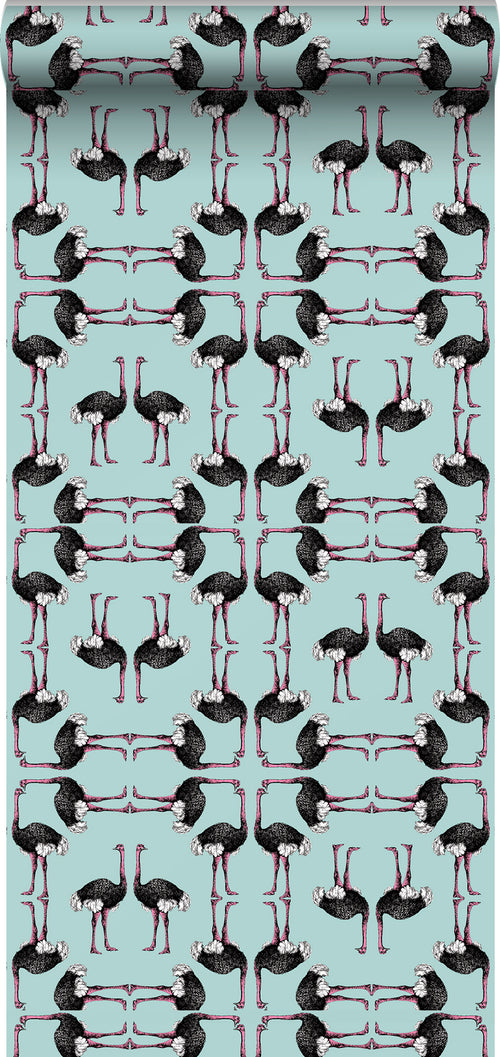 Walls4You behang flamingo's turquoise en zwart - 53 cm x 10 m - 640122