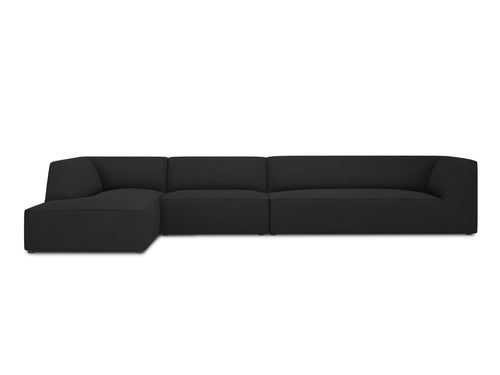 Micadoni linker hoekbank Ruby 5-zits, structurele stof, zwart - 180x366x69cm