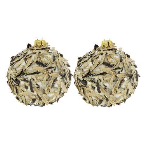 Dagmara kerstbal – glas – set van 2 – bedekt met zonnebloempit schubben - vtwonen shop