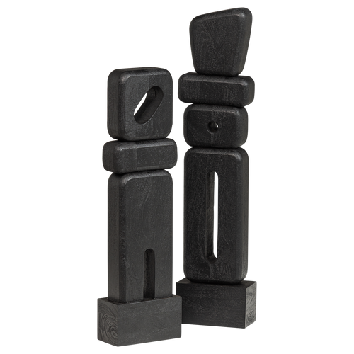 WOOOD sculptuur ornamenten Elon - Hout - Zwart - Set van 2 - 53x15x8/67x15x8