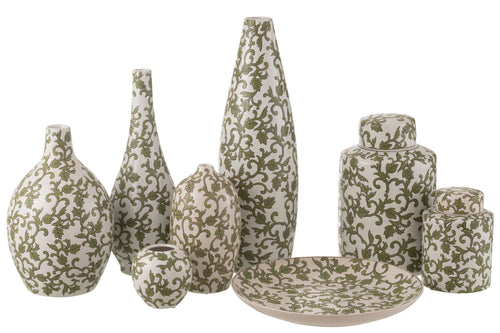 J-Line vaas Yezi - porselein - groen/wit - 53 cm hoog