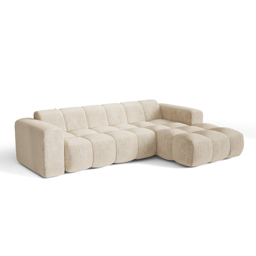 Premium Interiors - Rechter hoekbank BLOOM - fluweel met reliëf crème 290cm