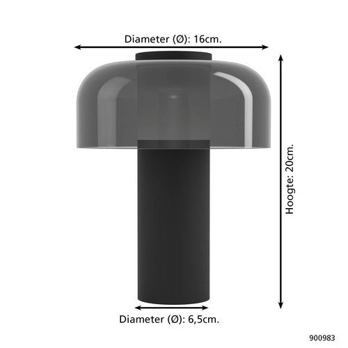 EGLO tafellamp Ponente - draadloos - led - 20 cm - zwart/smoke - vtwonen shop
