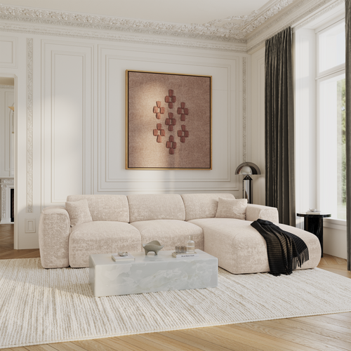 Sia Home - Hoekbank met slaapfunctie YUMA - gewaafd fluweel crème 283cm
