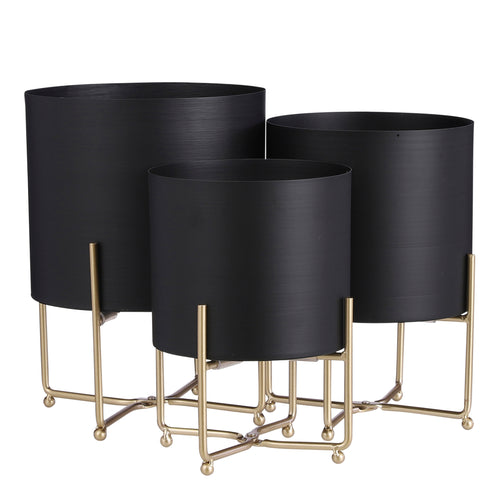 Mica Decorations Aries Bloempot op Standaard - Set van 3 - H32 x Ø24 cm - Zwart