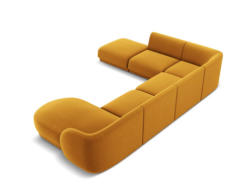 Micadoni Panoramische hoekbank links Miley 6-zits, flueel, geel - 255x330x70cm