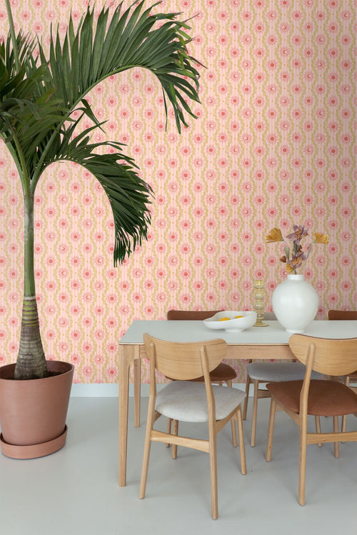 ESTAhome behang zonnetjes roze, rood en groen - 50 x 900 cm - 131713
