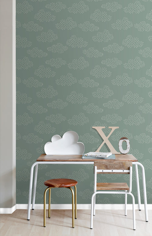 ESTAhome behang wolkjes blauwgroen - 50 x 900 cm - 131222 - vtwonen shop