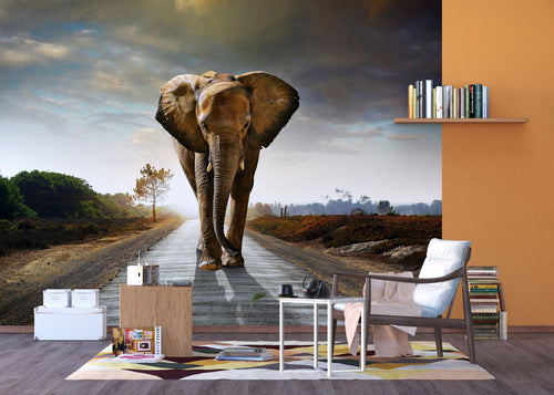 Sanders & Sanders fotobehang olifant beige, grijs en blauw - 375 x 270 cm - 600470