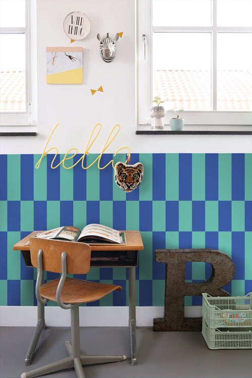 ESTAhome behang streep petrolgroen en koningsblauw - 50 x 900 cm - 130922 - vtwonen shop