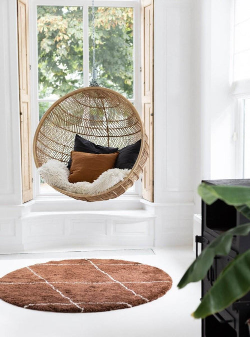 Interieur05 Berber vloerkleed rond hoogpolig Roest/Cream - scandinavisch - nea - 160 x 160 cm - vtwonen shop