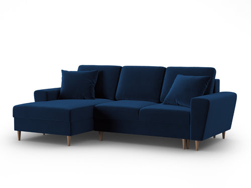 Cosmopolitan Design Uitklapbare hoekbank links met opbergdoos Kyoto 4-zits, flueel koningsblauw - 145x241x88cm