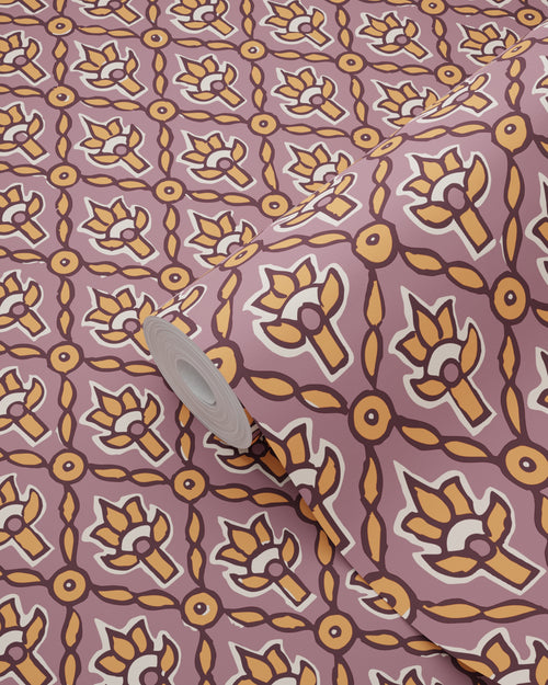 ESTAhome behang vintage bloemen paars en oranje - 50 x 900 cm - 131543 - vtwonen shop