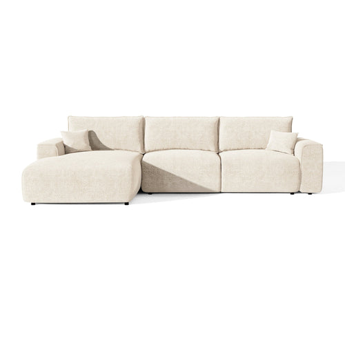 Premium Interiors - Linkerhoekbank met snelle uitklapfunctie COMO - bouclé-stof crème 300cm