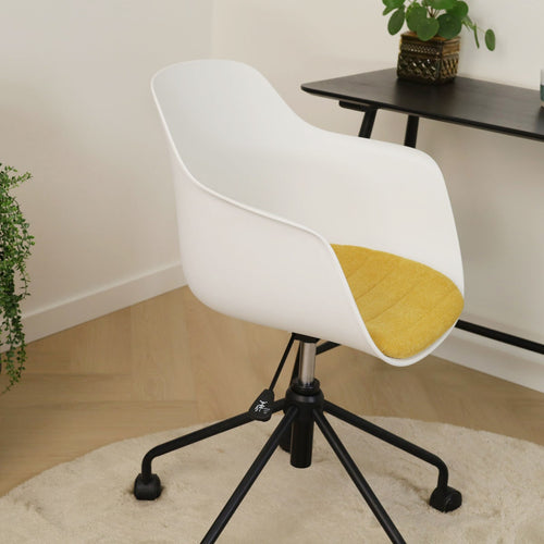Nolon Nout-Liz Bureaustoel Wit - Okergeel Kussen - Zwart Onderstel