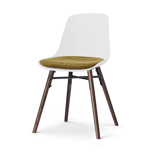 Nolon Nena-Liv eetkamerstoel wit met mosgroen zitkussen - walnoot houten onderstel